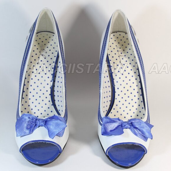 Ellie Anchor sailor cosplay white blue peep toe 5 inch heels size 9 - Picture 3 of 12